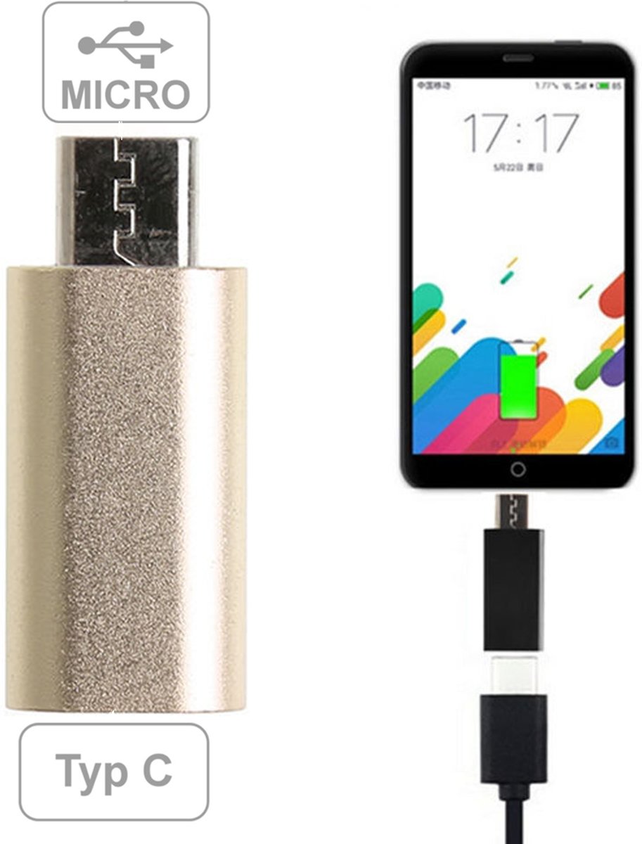 USB Type C Female naar Micro USB Male Adapter – Goud