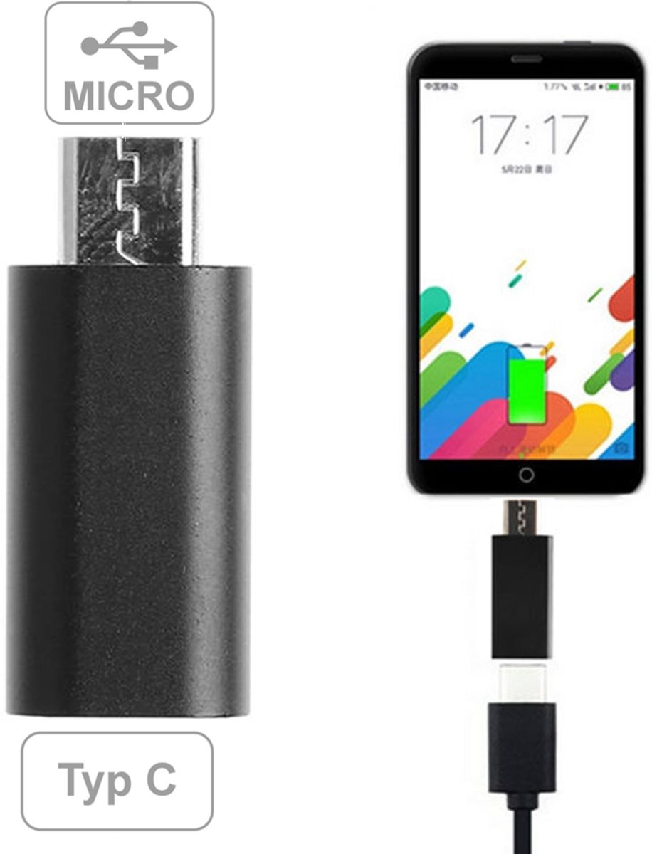 USB Type C Female naar Micro USB Male Adapter – Zwart