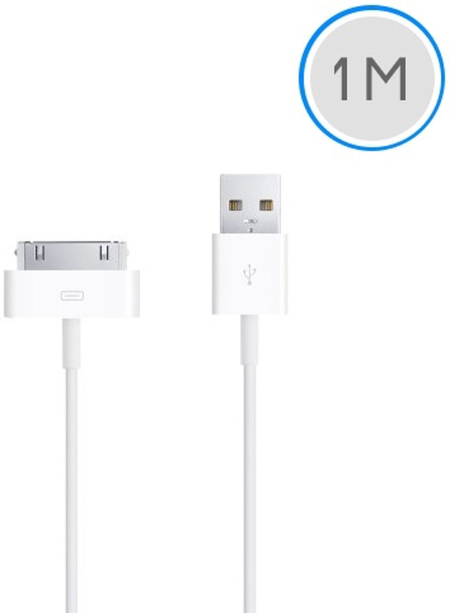 1 meter 30-pins USB oplaad data kabel voor Apple iPhone 3GS/4/4S iPad 1/2/3 en iPod - wit