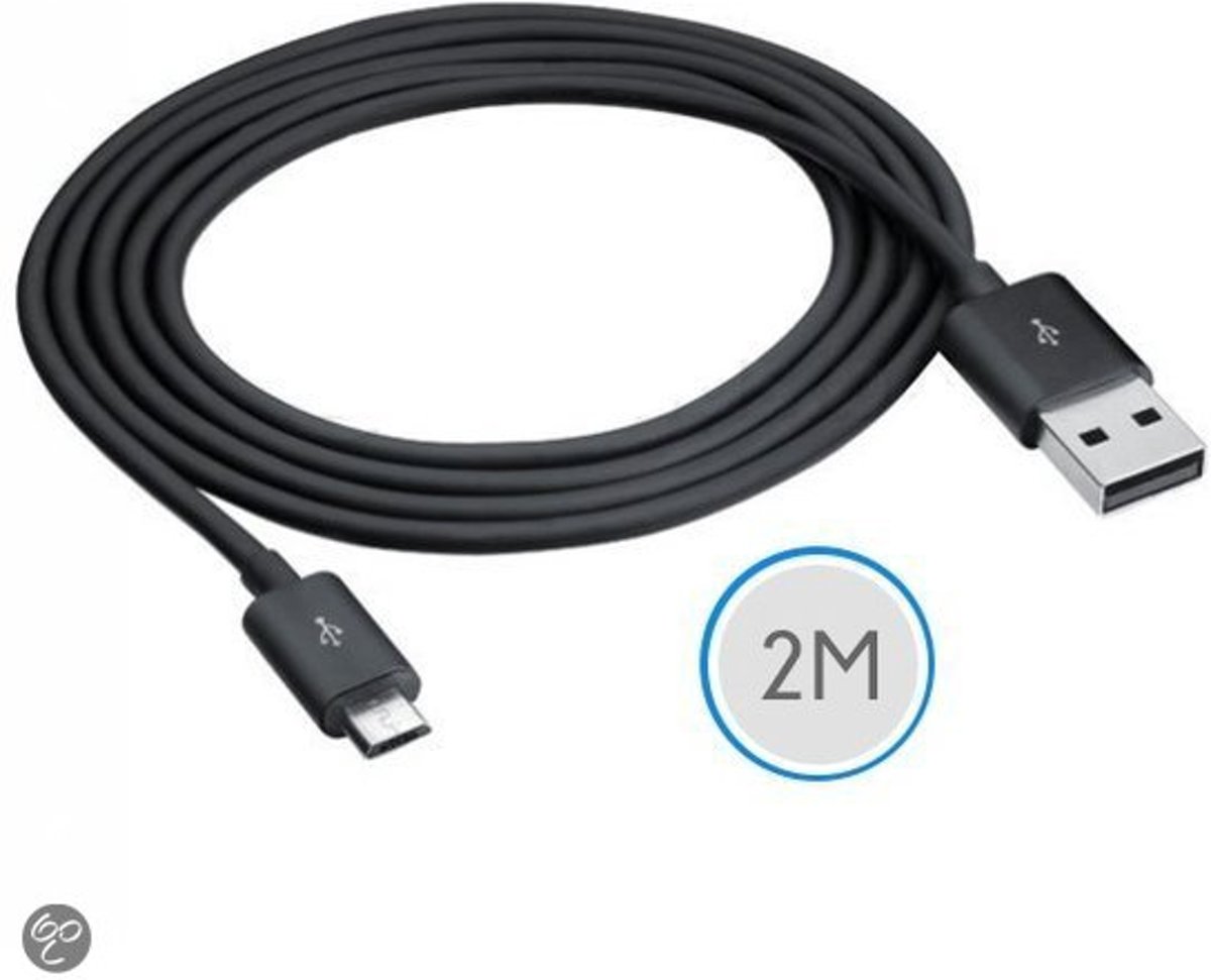 2 meter Micro USB 2.0 oplaad kabel universeel - zwart