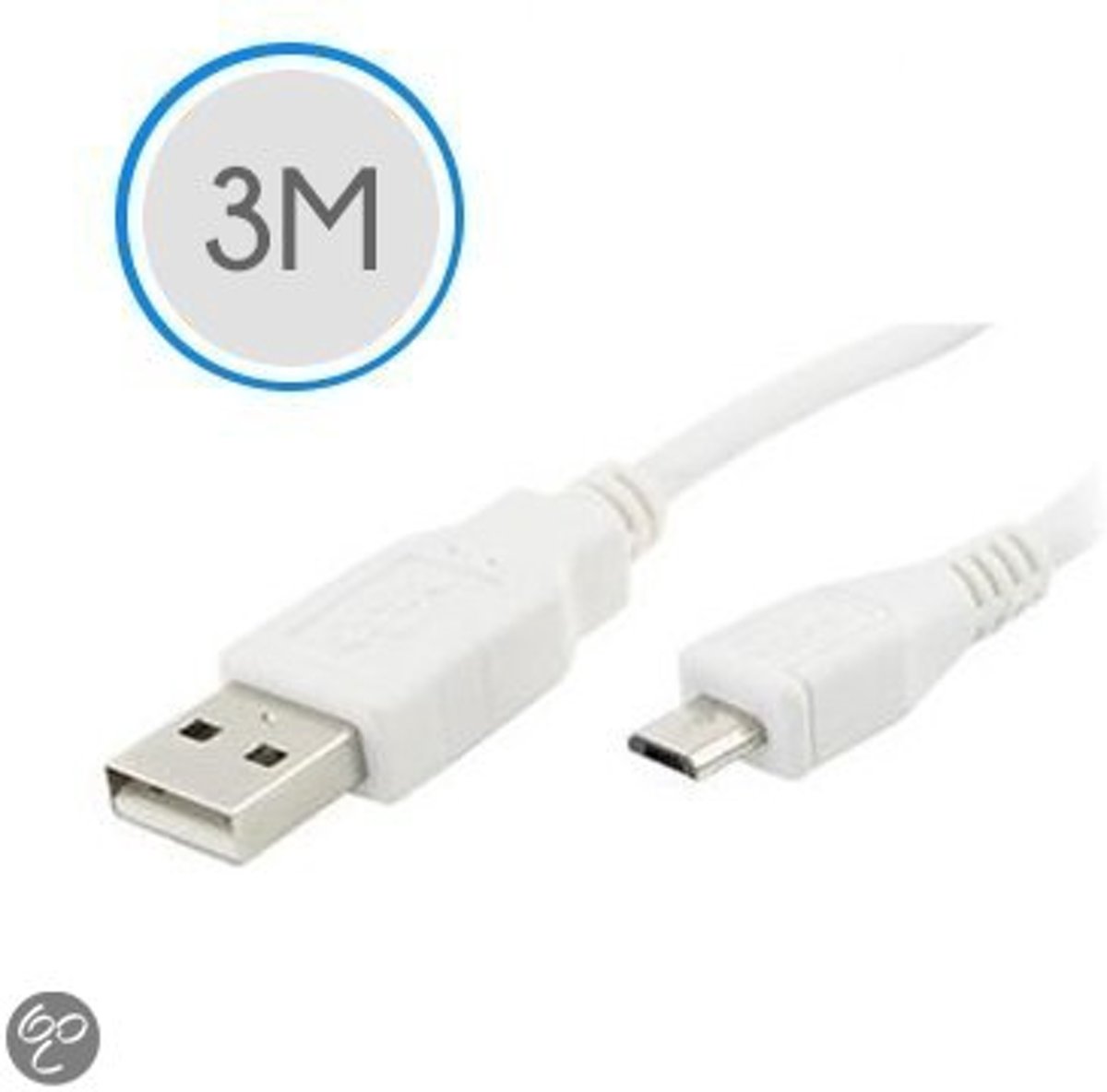 3 meter Micro USB 2.0 oplaad kabel universeel - wit