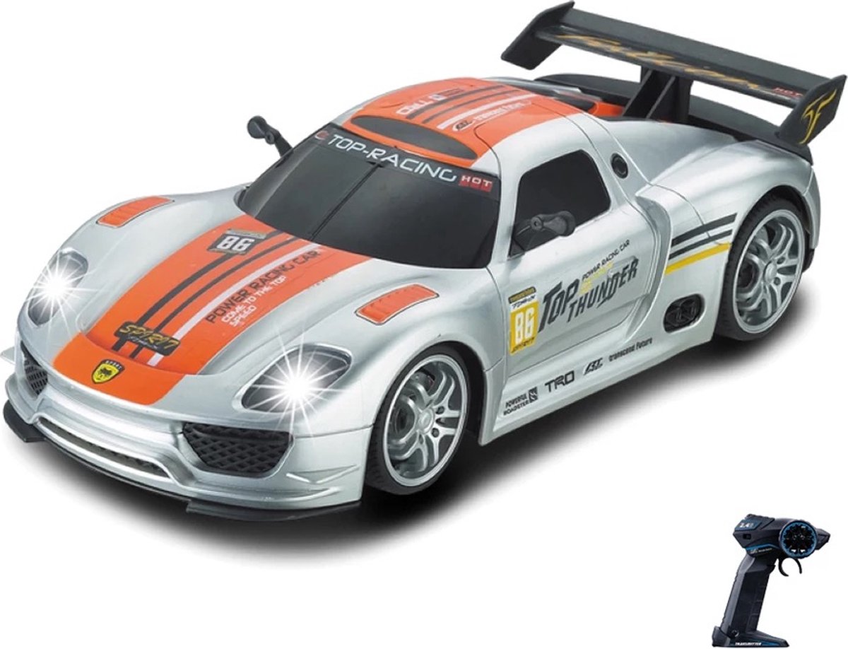 Porsche RC Radiografisch Bestuurbare Auto - RC Auto - Porsche MT1100 Zilver - Schaal 1:12 - 30km/h - 2.4GHz - Bereik 50 meter - Bestuurbare Auto voor kinderen en volwassenen