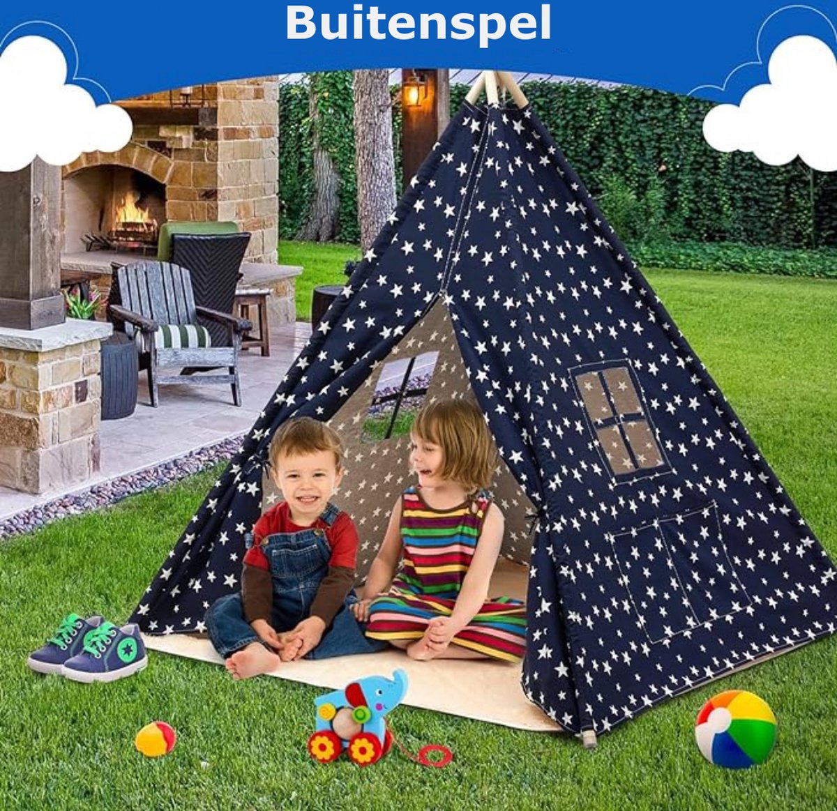 Tipi Tent Voor Kinderen - Tipi Speeltent Met Pluche Mat - Wigwam Speeltent Speelgoed Jongens & Meisjes