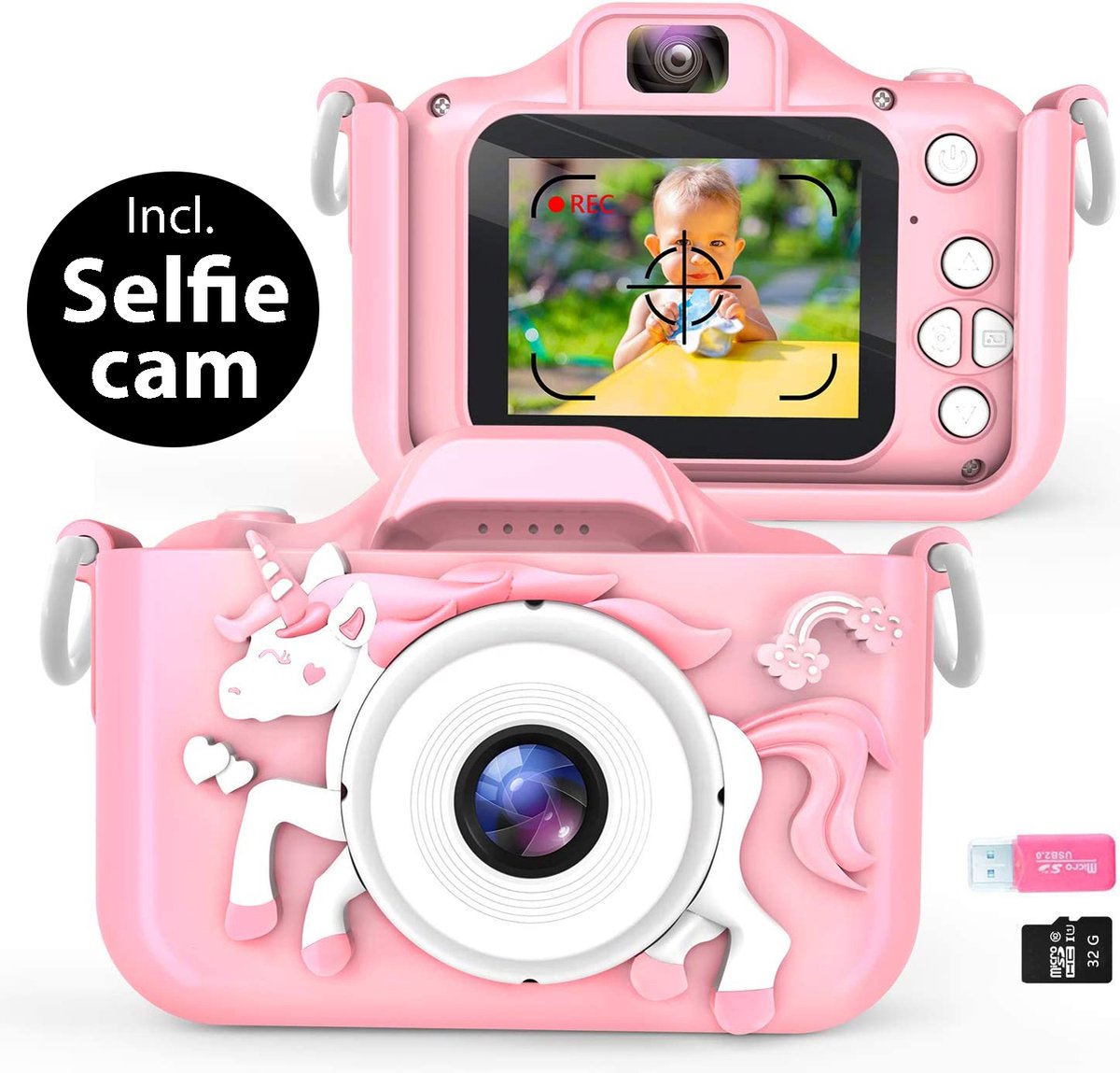 Digitale Kindercamera Incl. 32gb geheugenkaart - Dual camera - Foto en Videofunctie - Kinderfototoestel - Vlog en Selfie Camera - Speelgoedcamera