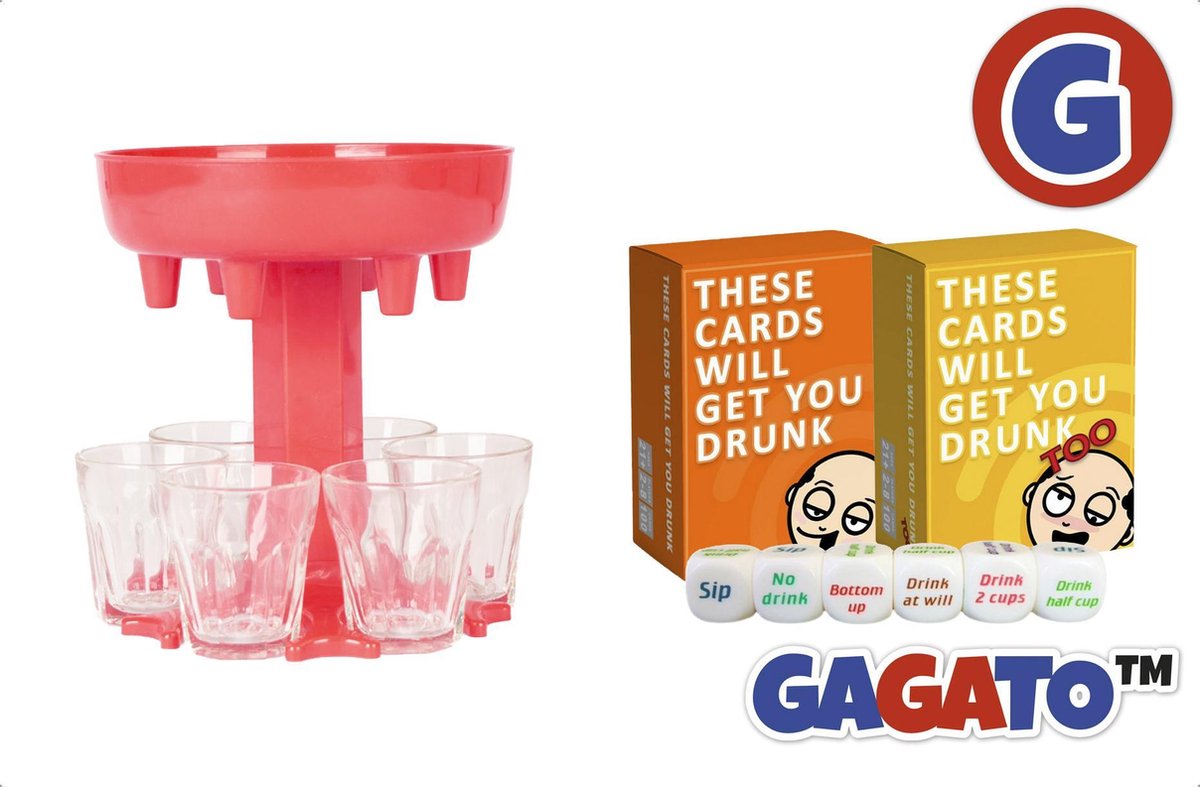 Set van 2 stuks - Drankspel - These Cards Will Get You Drunk & These Cards Will Get You Drunk Too - Kaartspel - Set Kaarten – Inclusief Shot Dispenser Roze - Inclusief Shotglaasjes - Inclusief Dobbelsteen