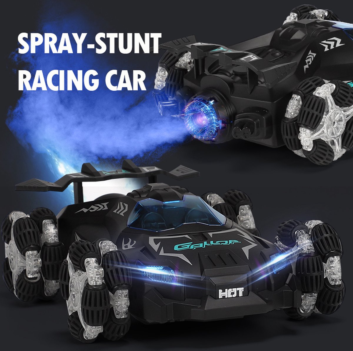 Raceauto met afstandsbediening 2.4 Ghz, licht, echte race geluiden en spray-stoomoptie/zilver