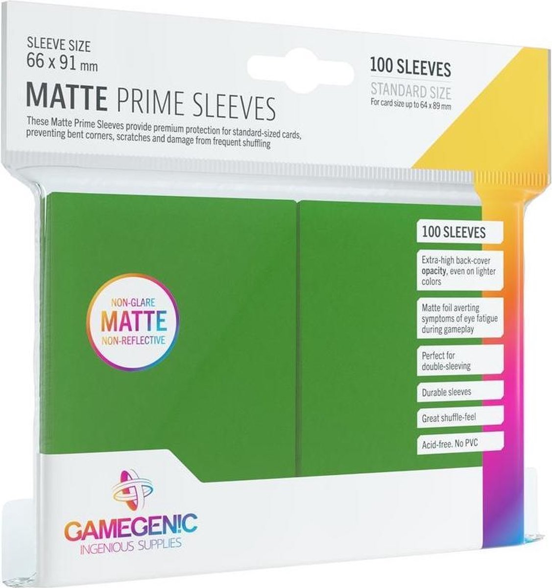 TCG Matte Prime Sleeves 66 x 91 mm - Green (Standard Size/100 Stuks) SLEEVES