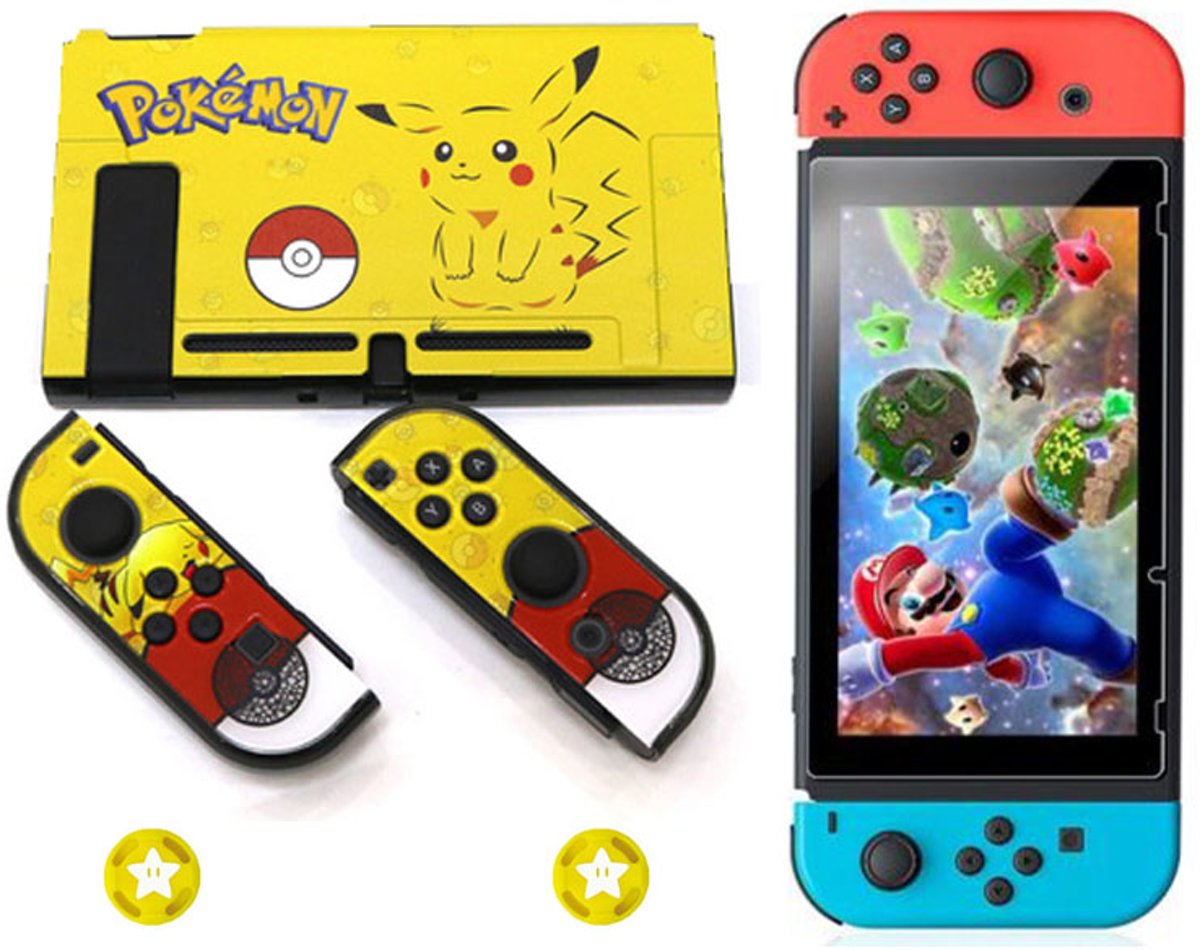 Nintendo Switch Pikachu Hard back cover  Inclusief Tempered glass