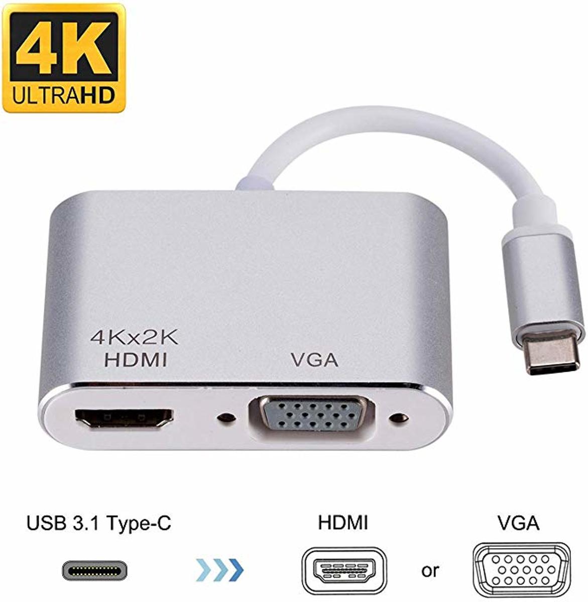 2-1 USB TYPE-C  met USB3.1 naar HDMI+VGA kabel