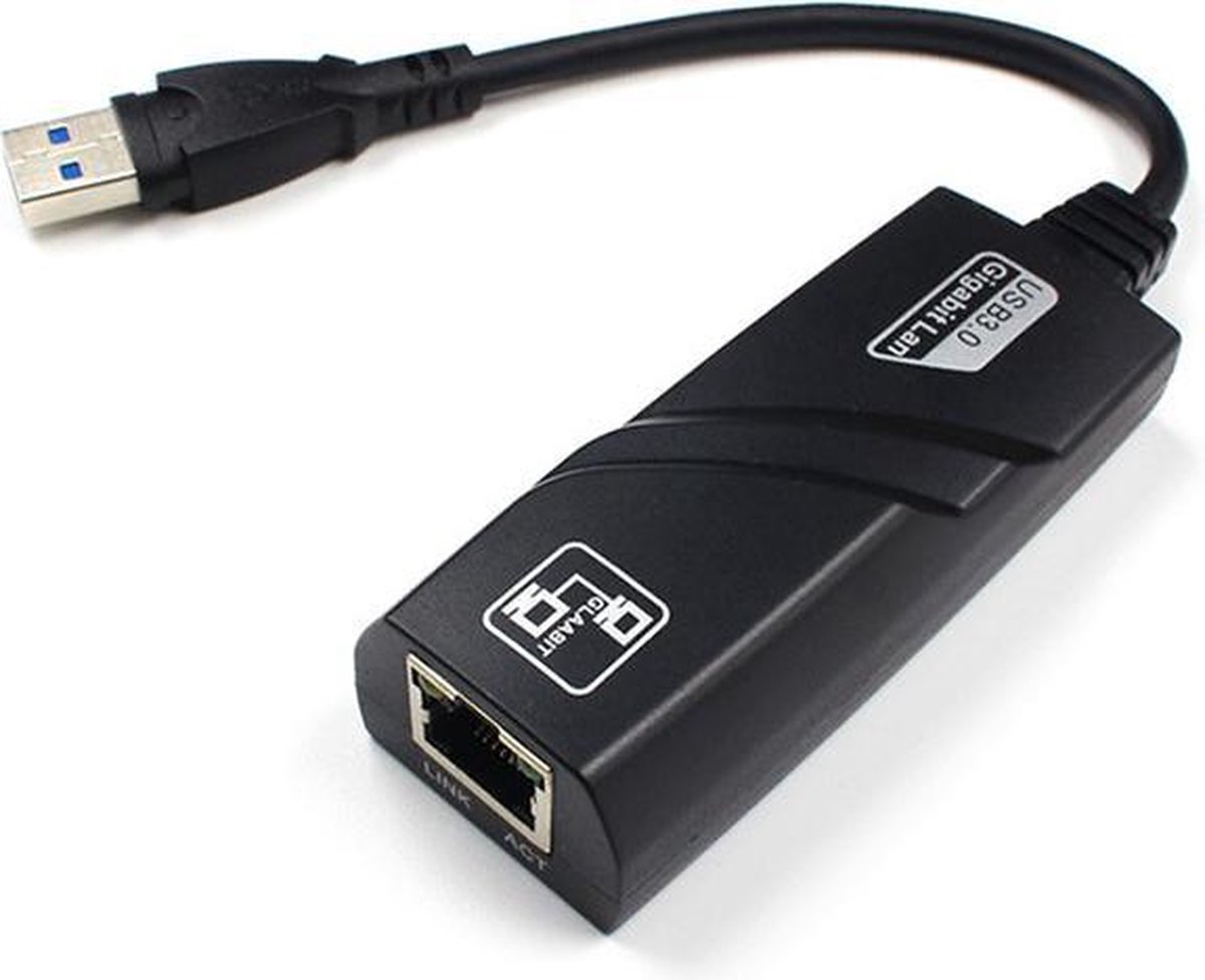 Garpex® USB-A naar RJ45 Gigabit Ethernet LAN adapter - USB3.0 - 1000 Mbps - CAT6 - Zwart