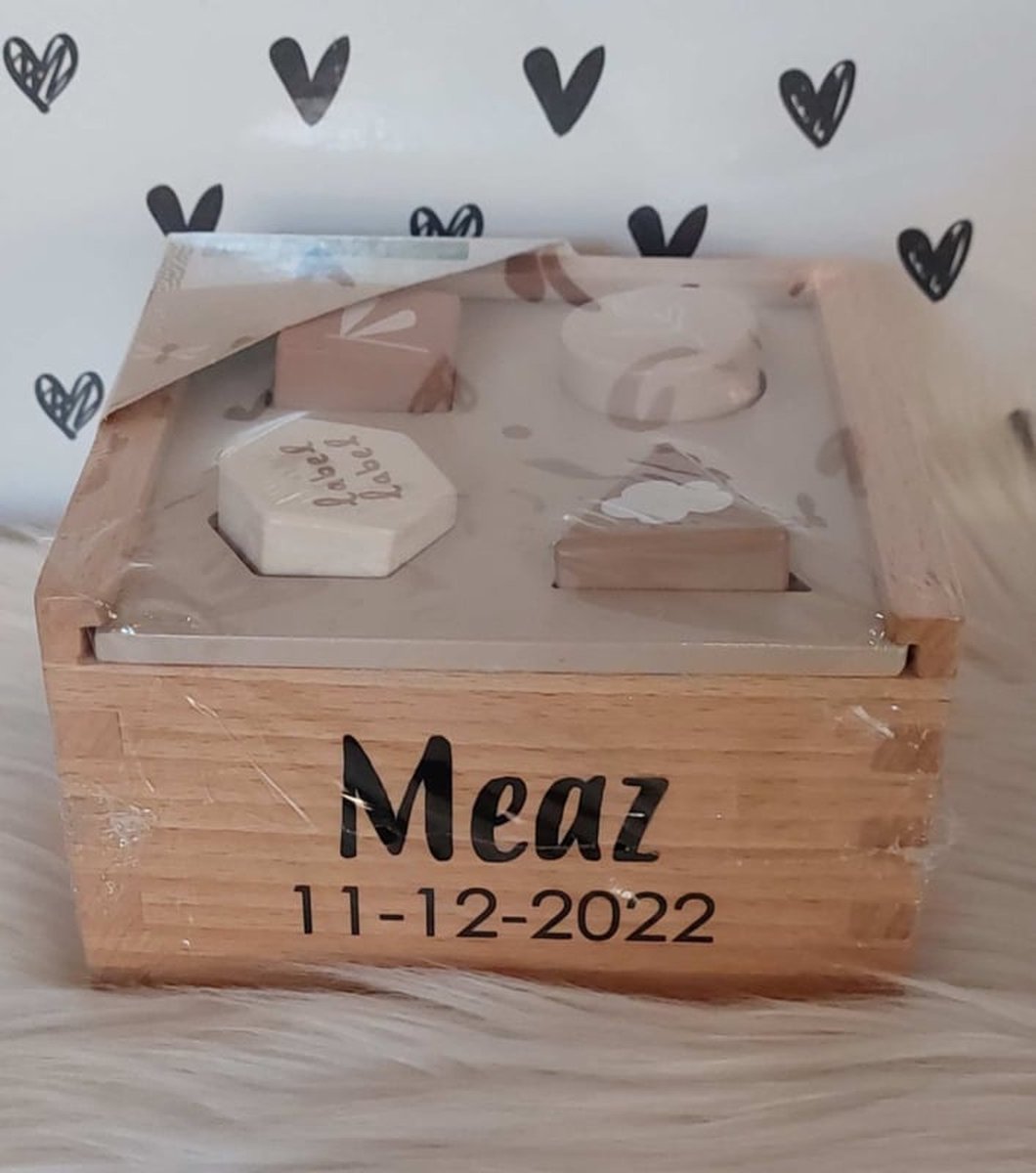 Label Label houten vormen sorteerdoos nougat (met naam)