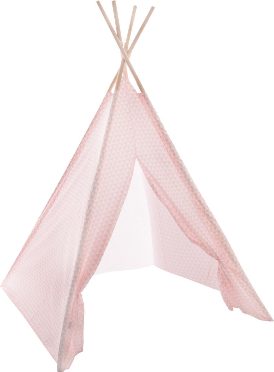 Speeltipi – Kinder Tipi – Speeltent – Kinder Wigwam – Roze – Wit – Tipi om in te Spelen – Hout – Polyester – 120x120x160cm