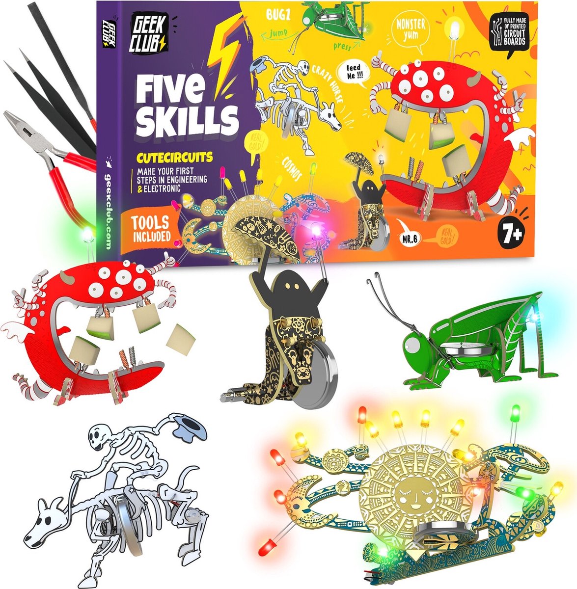 Geekclub - Five Skills Cute Circuits - Tools inclusief - Electronica