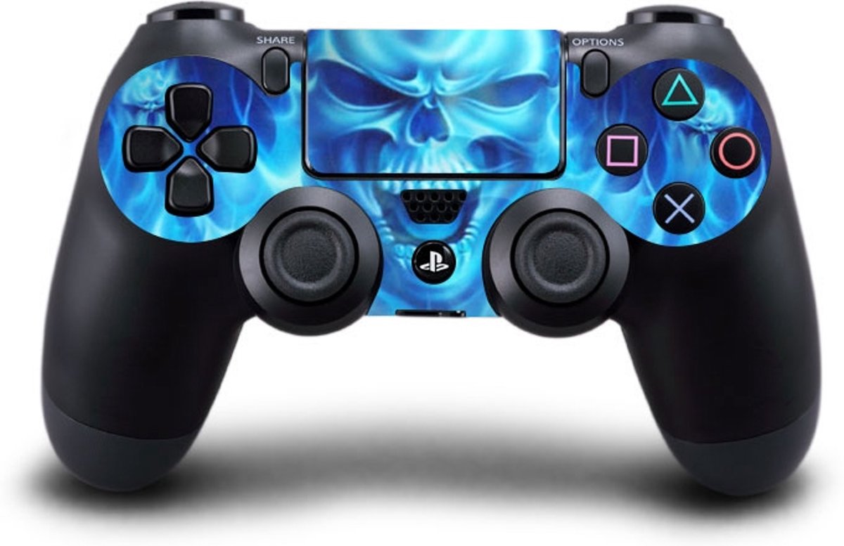 Blauwe Vlammen � Skull PlayStation sticker � PS4 controller skin