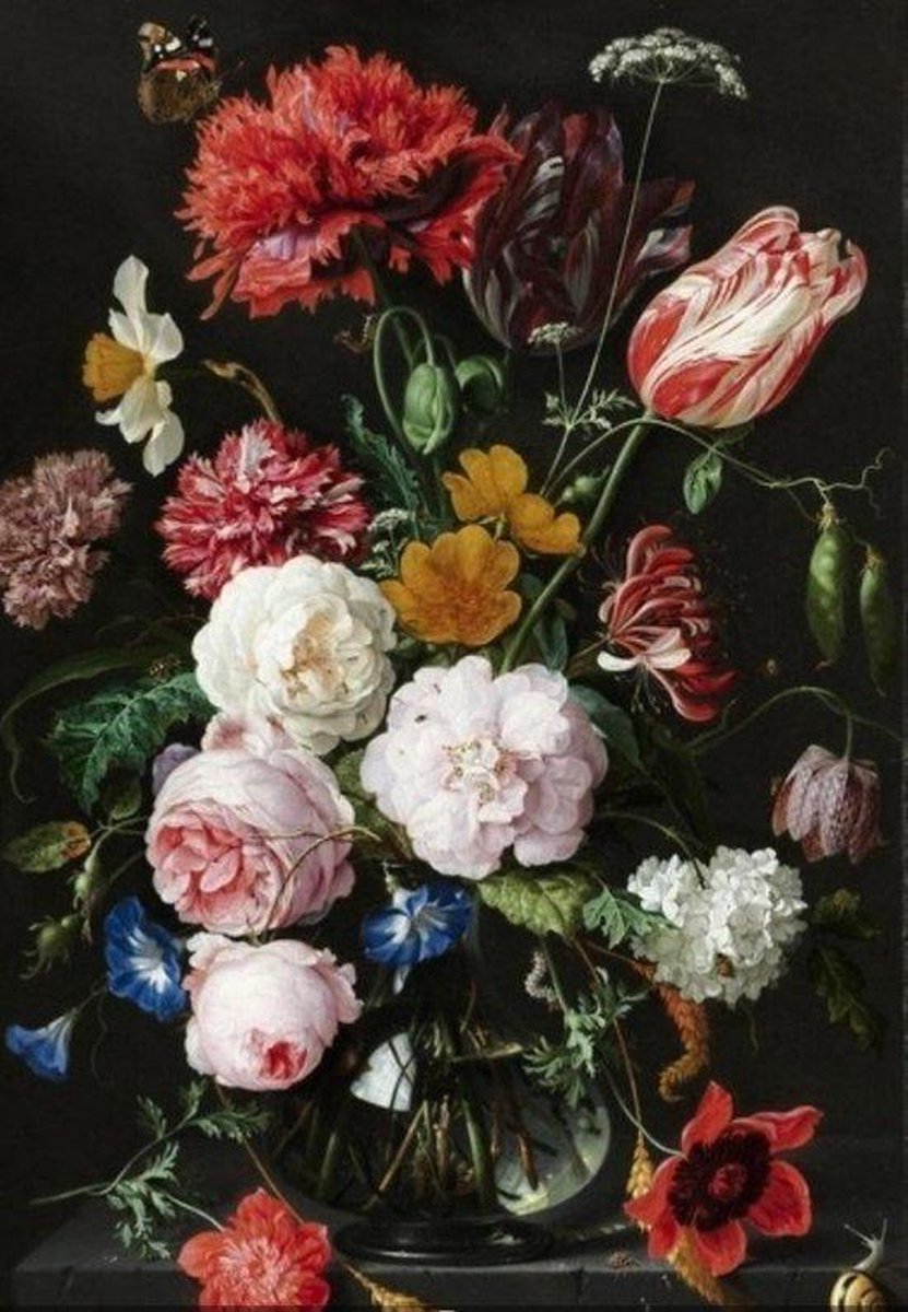 Diamond painting 40 x 50 cm bloem op vaas volledige bedrukking rozen boeket wit rose  verschillende bloemen - ronde steentjes direct leverbaar - bloemen -  narcis - rozen - dahlia - takken -