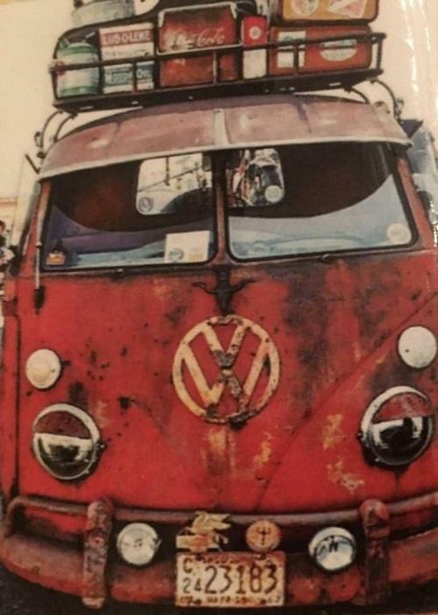 Diamond painting 40 x 50 cm vw klassieker met koffer op dak volledige bedrukking ronde steentjes - coca cola - volkswagen - rood busje - oldtimer