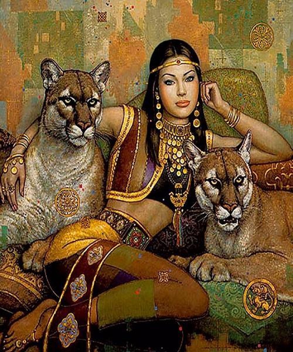 Diamond painting Egyptische vrouw 40 x 50 cm volledige bedrukking ronde steentjes direct leverbaar egypte - farao - cleopatra - poema - piramide - cleo -