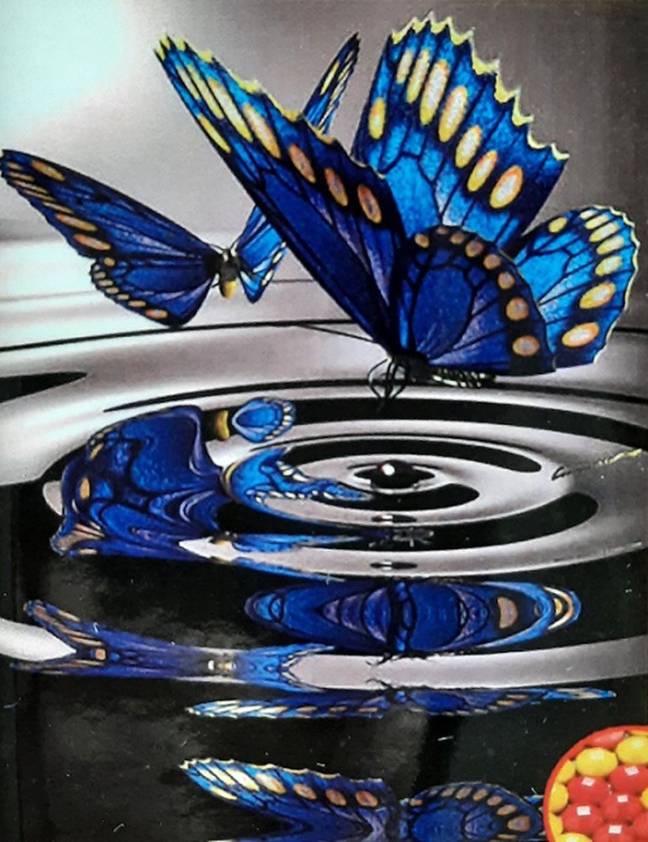 Diamond painting blauwe vlinder beauty 40 x 50 cm volledige bedrukking ronde steentjes direct leverbaar - butterfly - vlinder - water - spiegelbeeld - diamant peinture