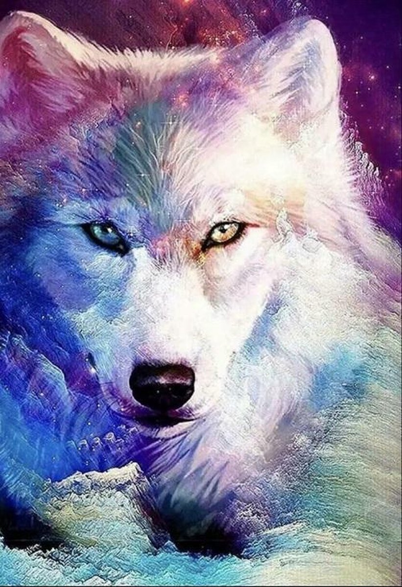 Diamond painting wolven kop 40 x 50 cm volledige bedrukking ronde steentjes direct leverbaar - wolf - wolven - fantasy