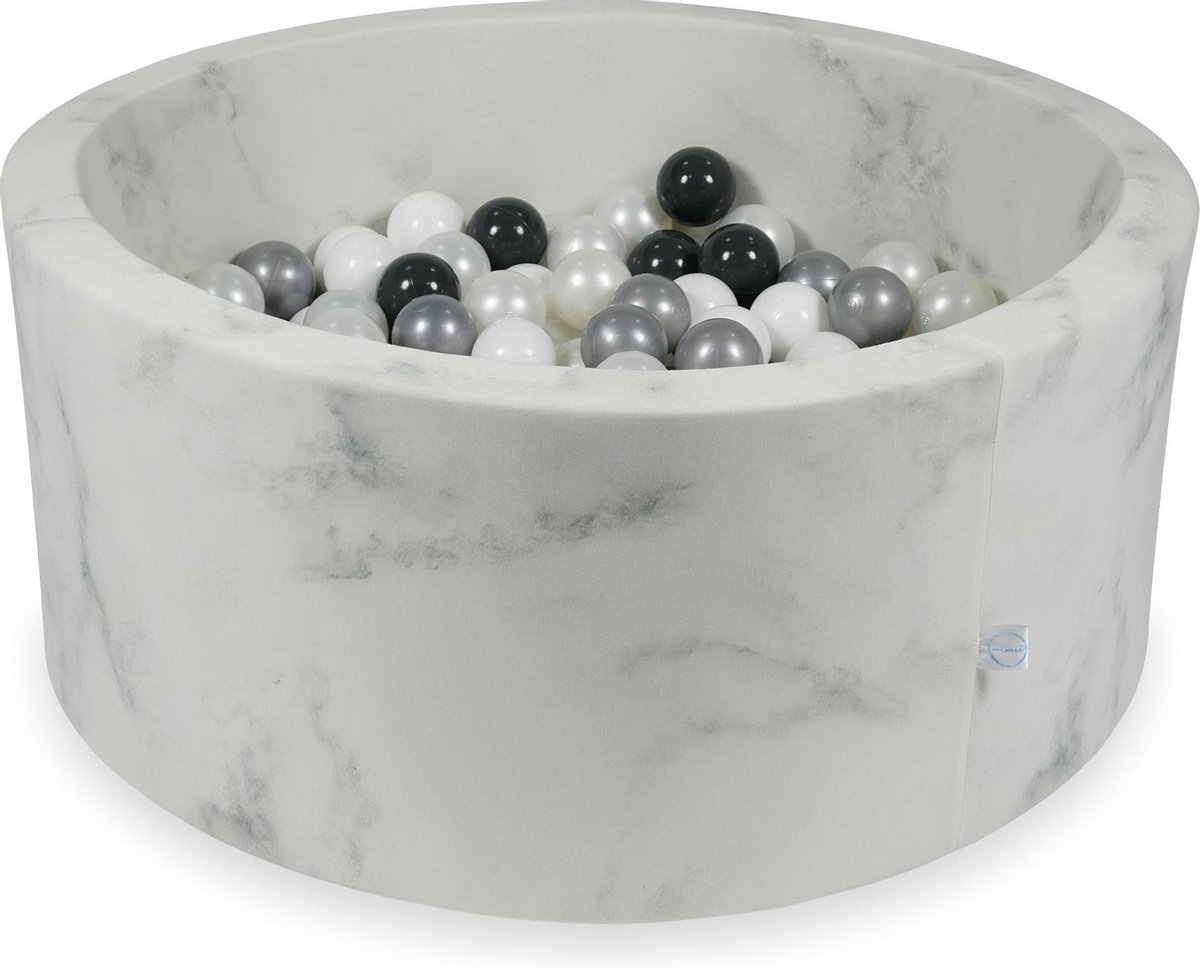 Ballenbad MARBLE 40x90 cm incl 300 ballen ballen: wit-parel- zilver-antraciet