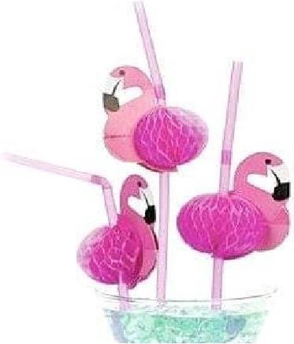 Rietjes flamingo kinderfeestje drinkrietjes