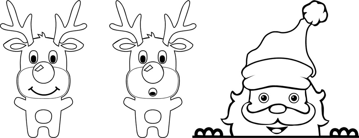 Kerst raamsticker - Gluur kerstman en rendieren - Zwart/Wit Groot