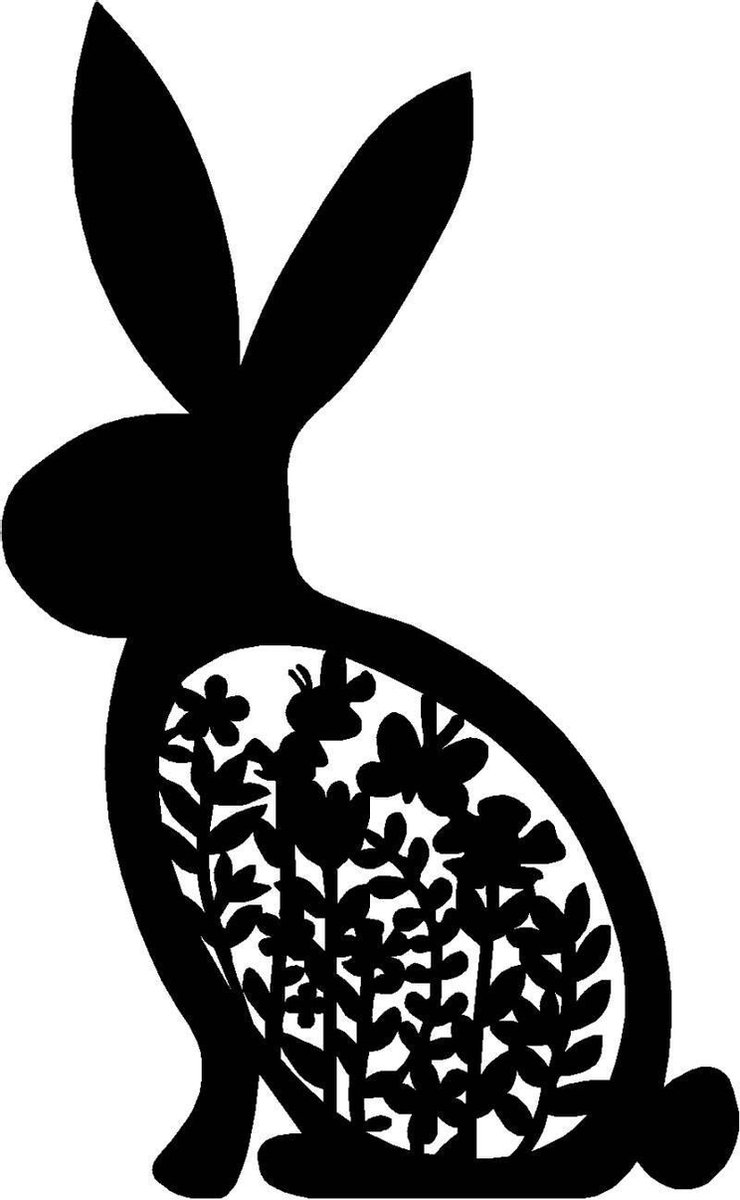 Raamsticker paashaas met bloemen transparant klein