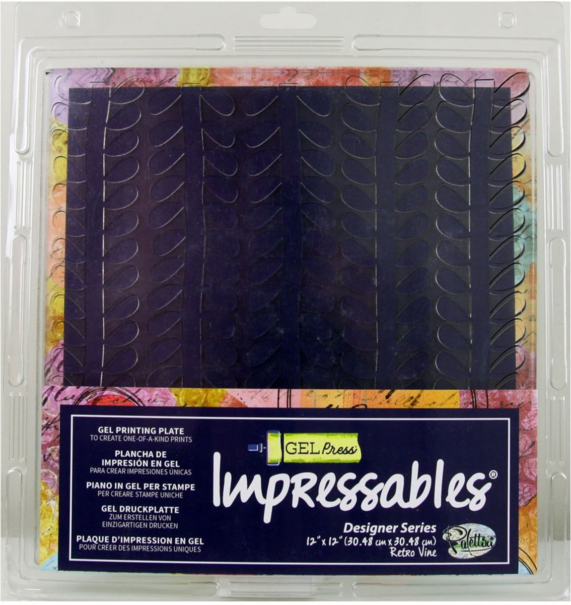 Gel Press Impressables Vierkant 30 x 30 cm met Embossing Reliëf Retro Bladeren Patroon