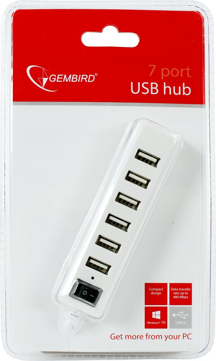 Gembird 7-poorts USB hub met aan/uit schakelaar - USB2.0 - 0,50 meter