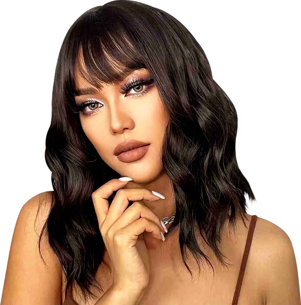 Gemma Damespruik – Hair Wig – Haarstuk – Wasbaar – Kambaar – Hoge Kwaliteit – Dames Haar – Donker - Verfbaar