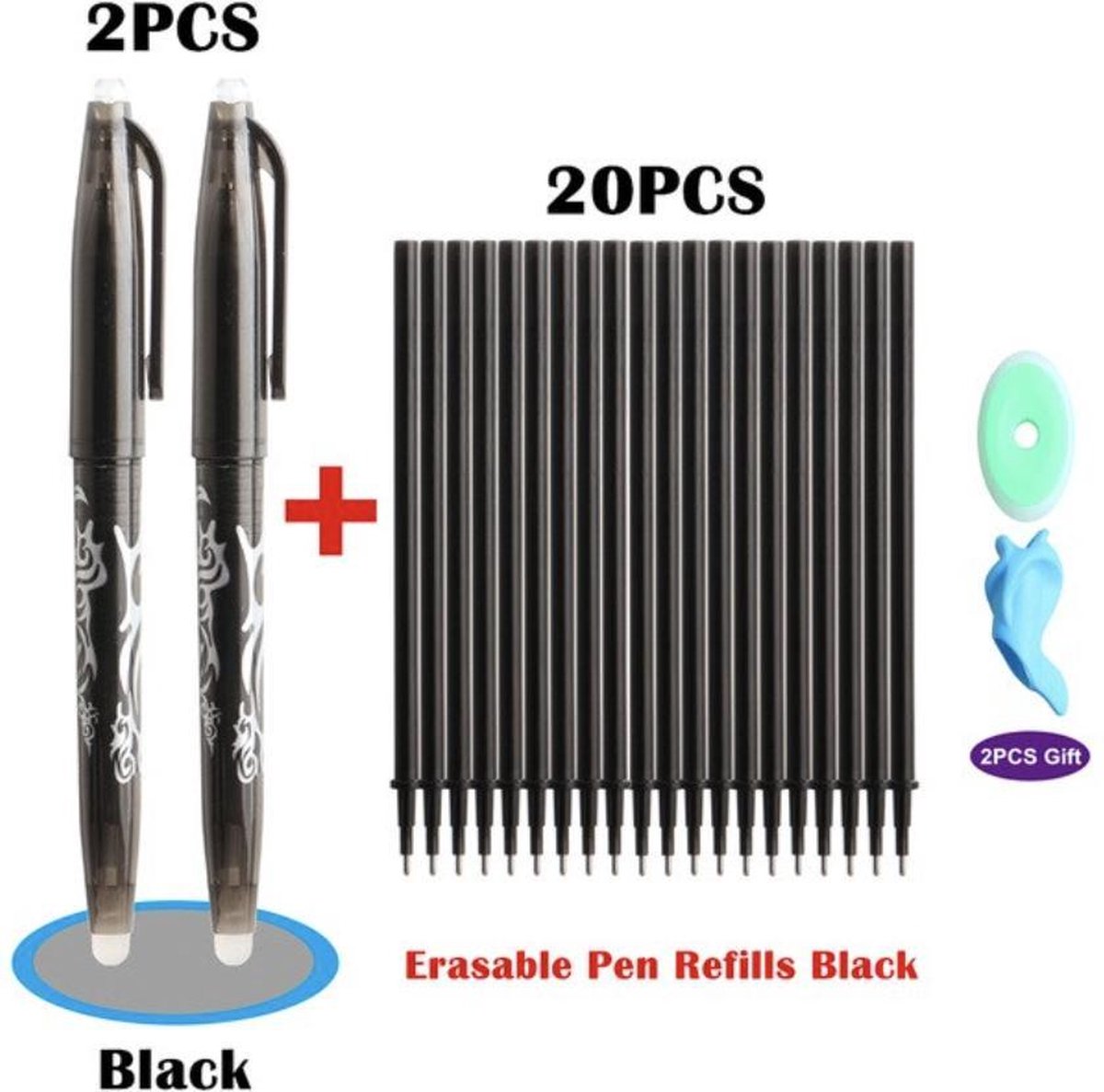 2 uitgumbare pennen - zwart - 20 navullingen