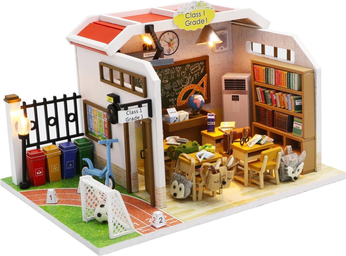 DIY dollhouse – Seasons in the Sun - Miniatuur poppenhuis met LED licht – Houten bouwpakket – Inclusief stofkap – Modelbouwpakk