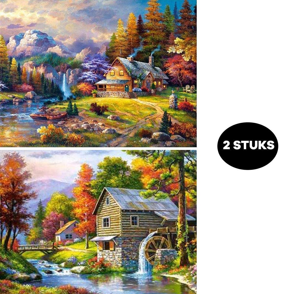 Gerdes Diamond Painting Volwassenen – Diamond Painting Pakket – Landschap - Bergen – Meer -Volledige Bedekking – Vierkante Steentjes – Hobby Pakket – 30x40 cm – 2 stuks