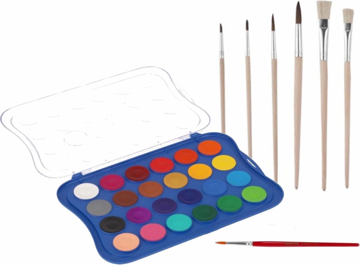 Hobby waterverf/aquarelverf 24 kleuren - Met extra setje verfpenselen