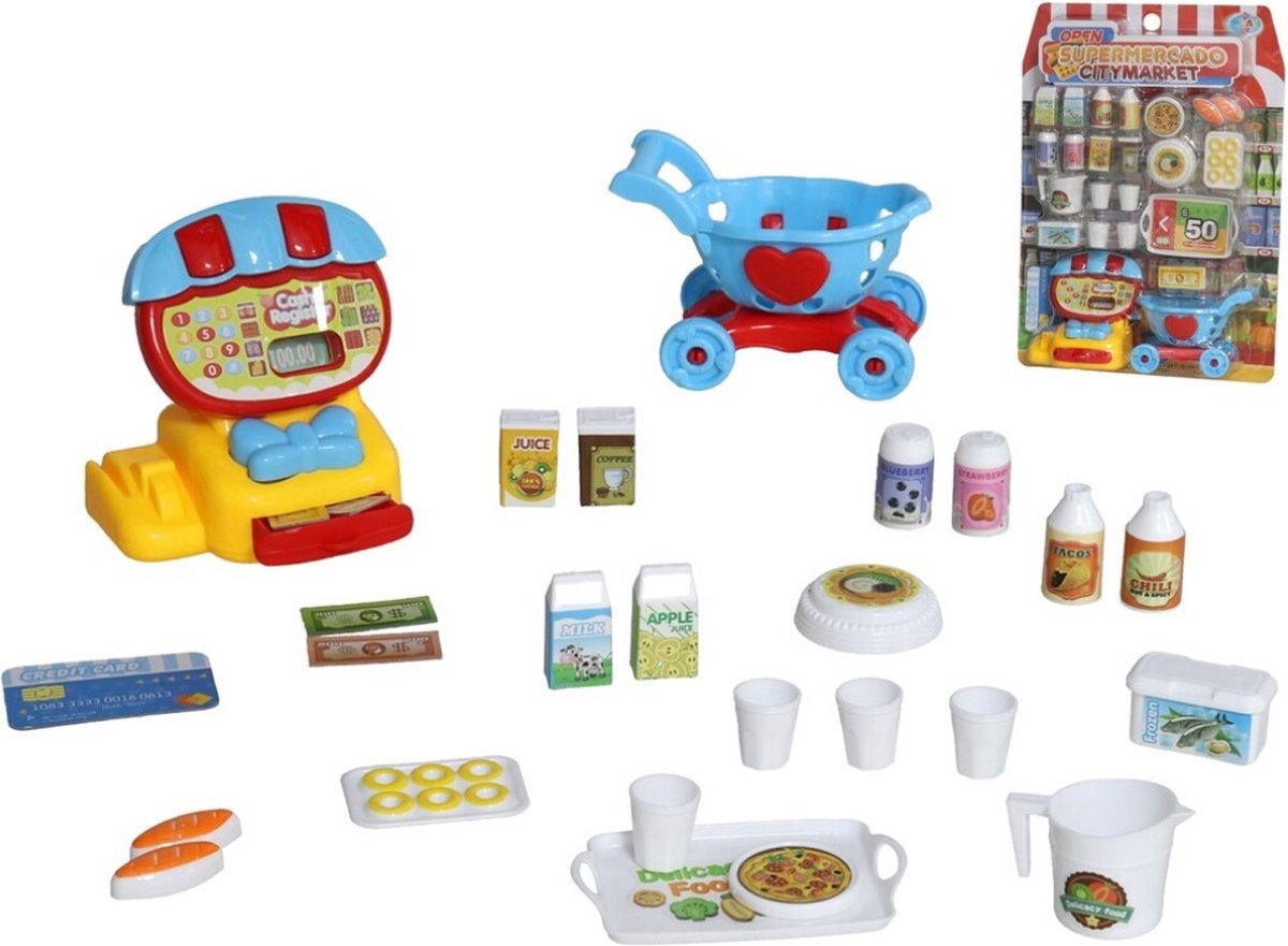 Supermarkt met kassa en winkelwagen - 26 delig