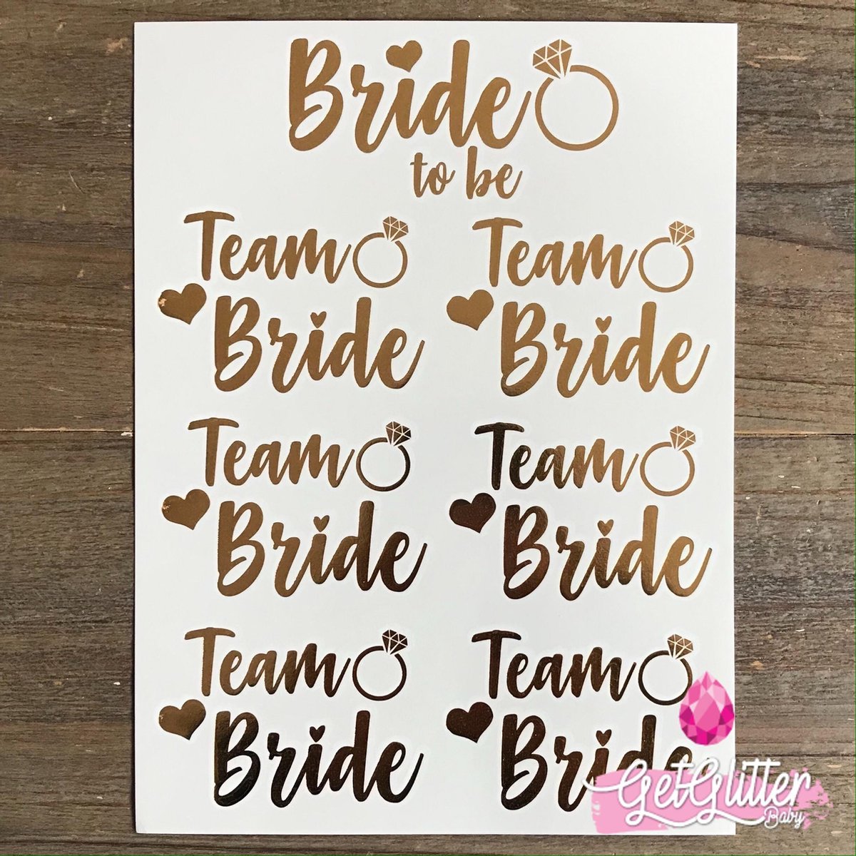 GetGlitterBaby - Gouden Plak Tattoos / Tijdelijke Tattoo Goud - Vrijgezellenfeest Vrouw - Bride to be / Team Bride