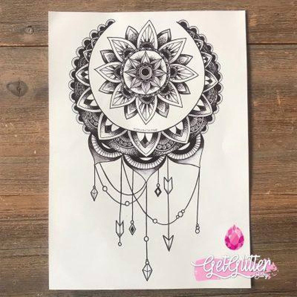 GetGlitterBaby - Henna Plak Tattoos / Tijdelijke Tattoo / Nep Tatoeage / Fake Temporary Tattoo - Mandala Dreamcatcher