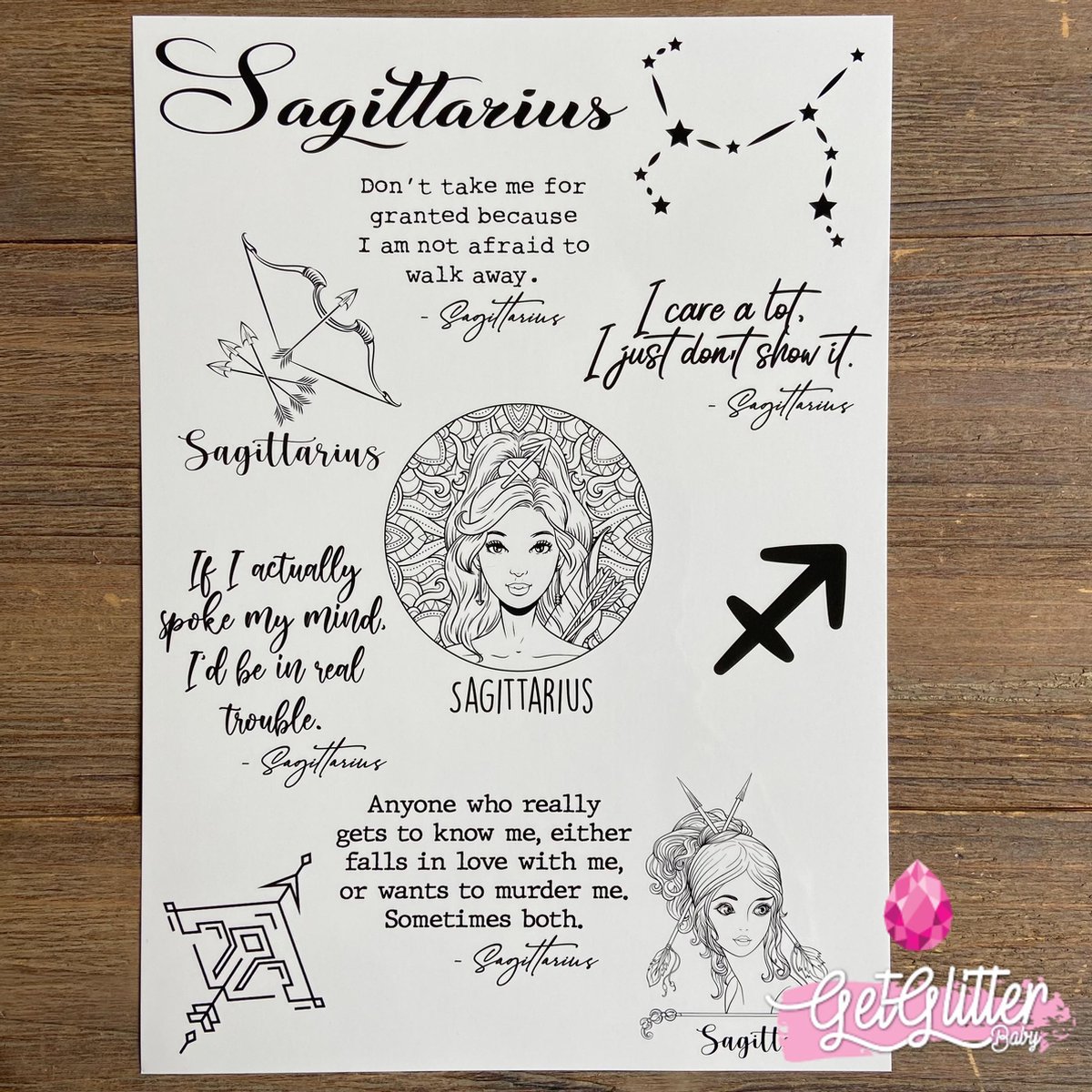 GetGlitterBaby - Henna Plak Tattoos / Tijdelijke Tattoo / Nep Tatoeage / Fake Temporary Tattoo - Sterrenbeeld - Boogschutter / Sagittarius