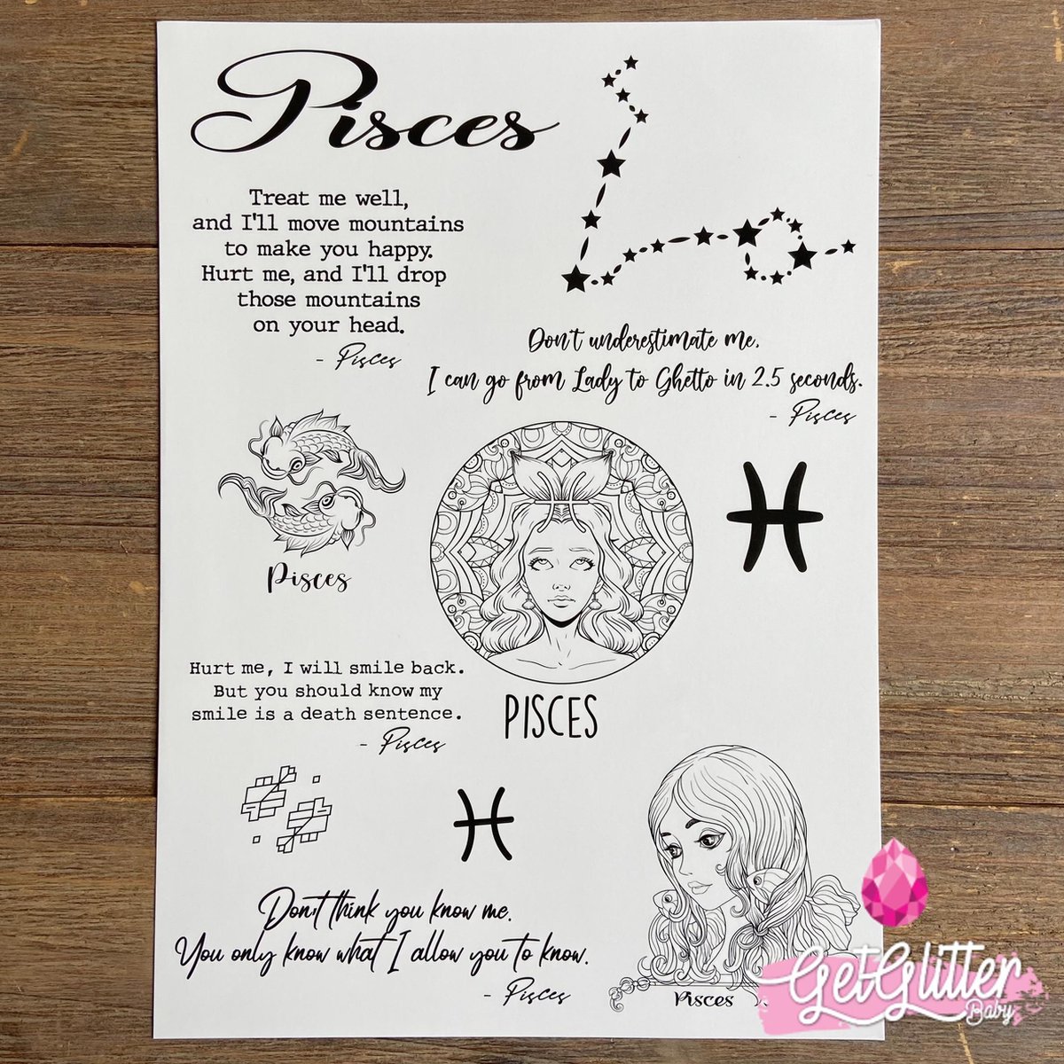 GetGlitterBaby - Henna Plak Tattoos / Tijdelijke Tattoo / Nep Tatoeage / Fake Temporary Tattoo - Sterrenbeeld - Vissen / Pisces