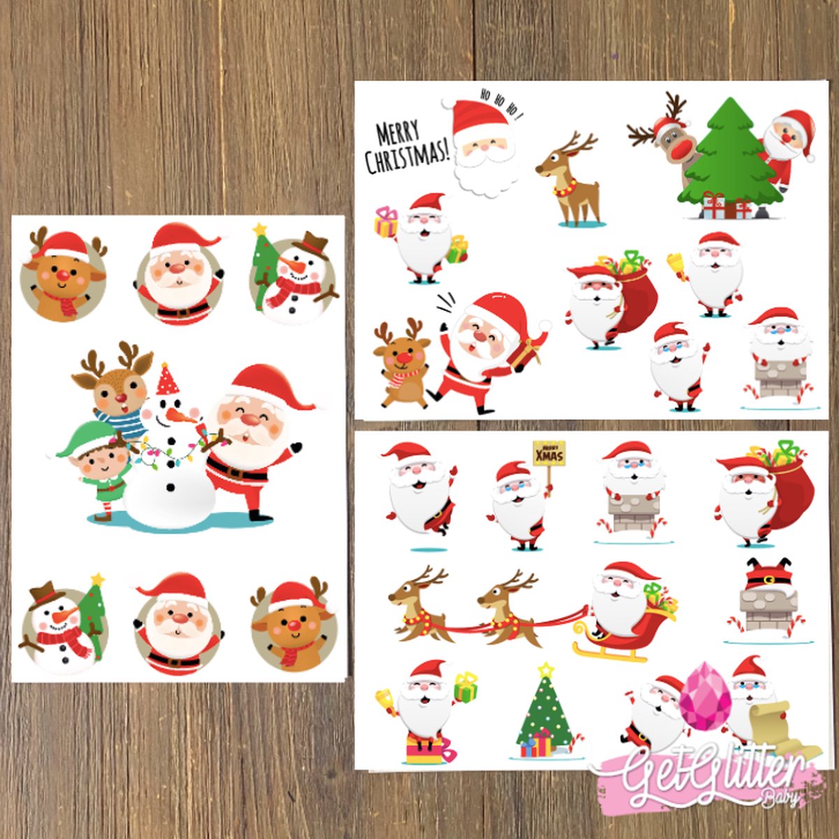 GetGlitterBaby - Plak Tattoos / Tijdelijke Tattoo / Nep Tatoeage - Kerst / Kerstman / Rendier - 3 stuks