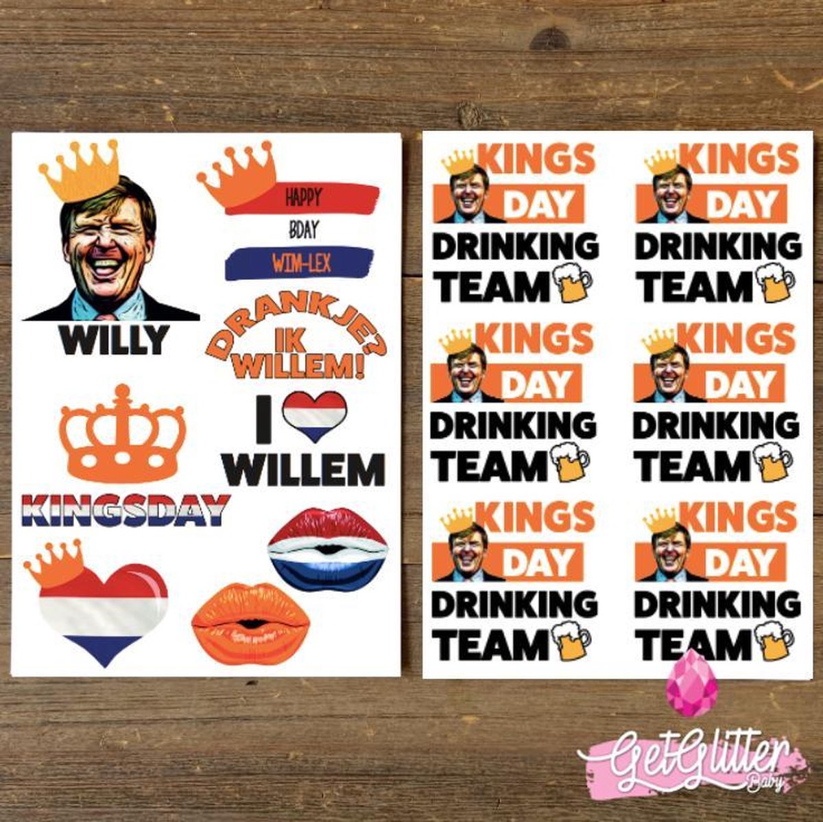   - Plak Tattoos / Tijdelijke Tattoo / Nep Tatoeage - Oranje Smink Versiering - Koningsdag / Kingsday Drinking Team