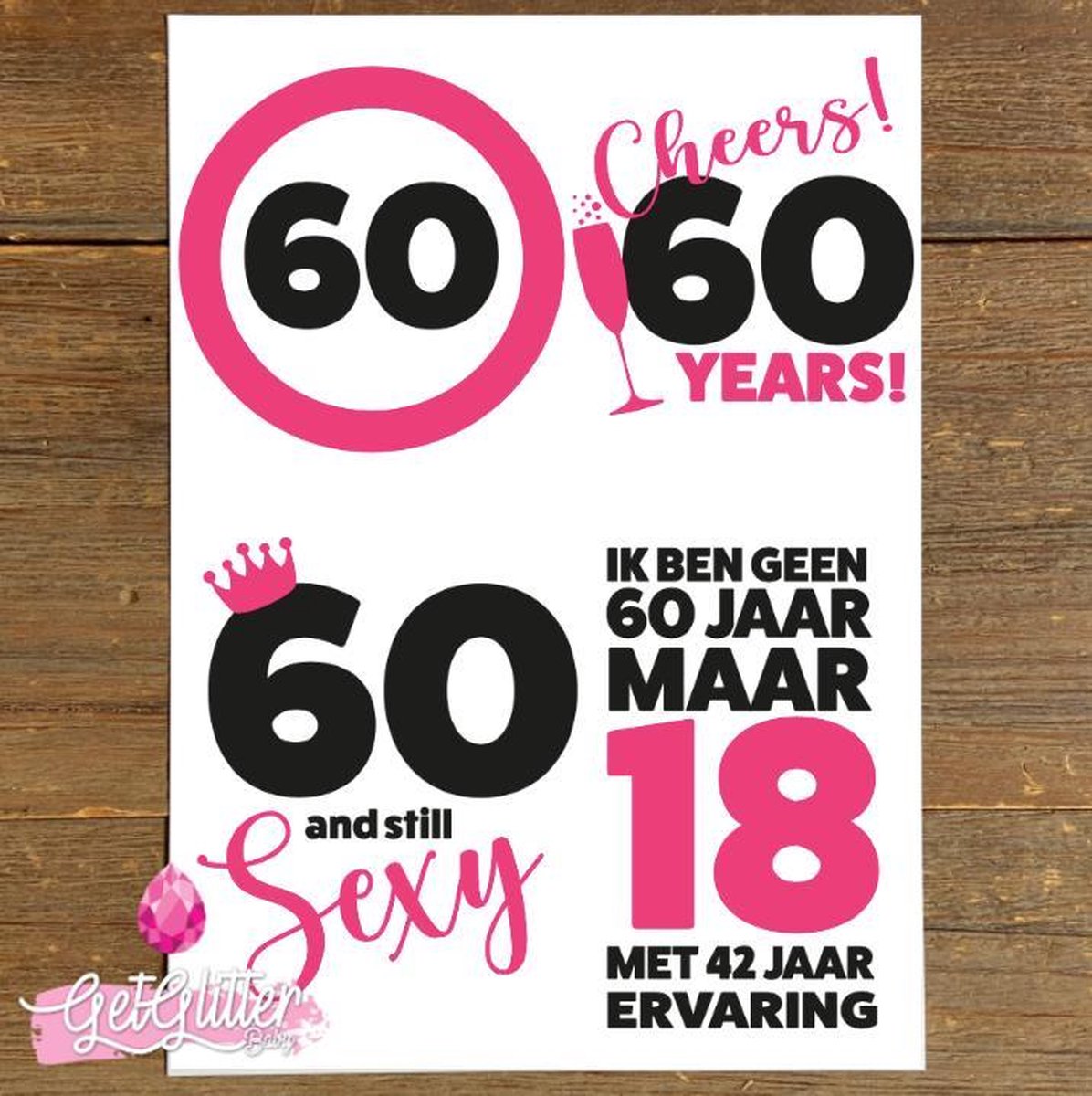 GetGlitterBaby - Plak Tattoos / Tijdelijke Tattoo - Versiering 60 jaar Verjaardag - Vrouw