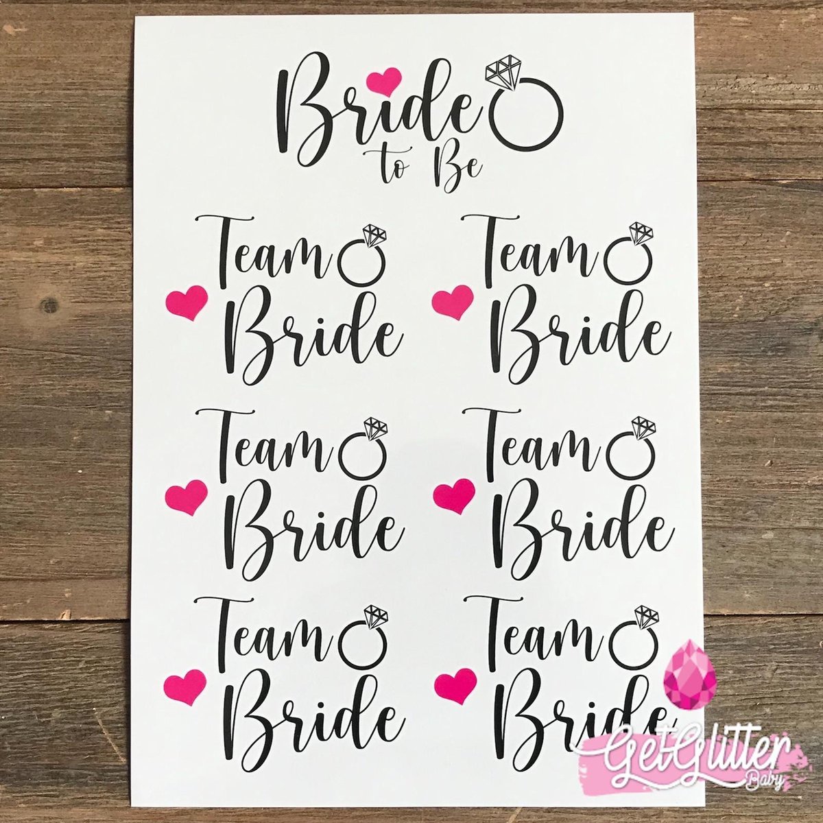 GetGlitterBaby - Plak Tattoos / Tijdelijke Tattoo - Vrijgezellenfeest Vrouw - Bride to be / Team Bride