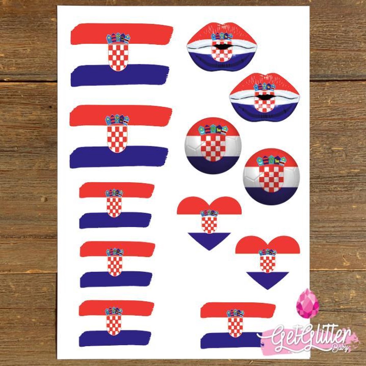 GetGlitterBaby - Plak Tattoos EK Voetbal / Tijdelijke Tattoo Sticker / Nep Tatoeage / Smink - Kroatië / Kroatische Vlag / Croatia