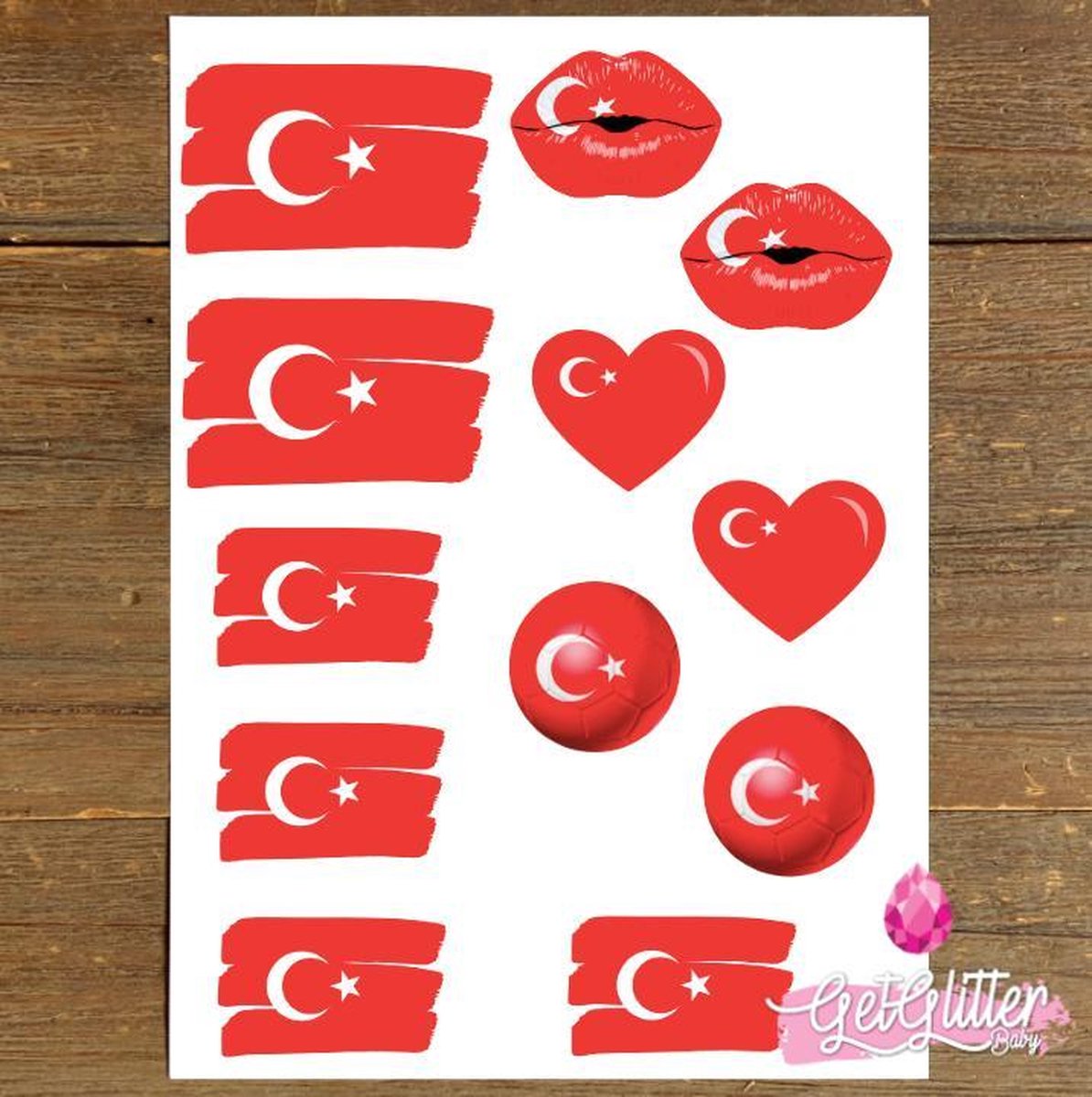 GetGlitterBaby - Plak Tattoos EK Voetbal / Tijdelijke Tattoo Sticker / Nep Tatoeage / Smink - Turkije / Turkse Vlag / Turkey