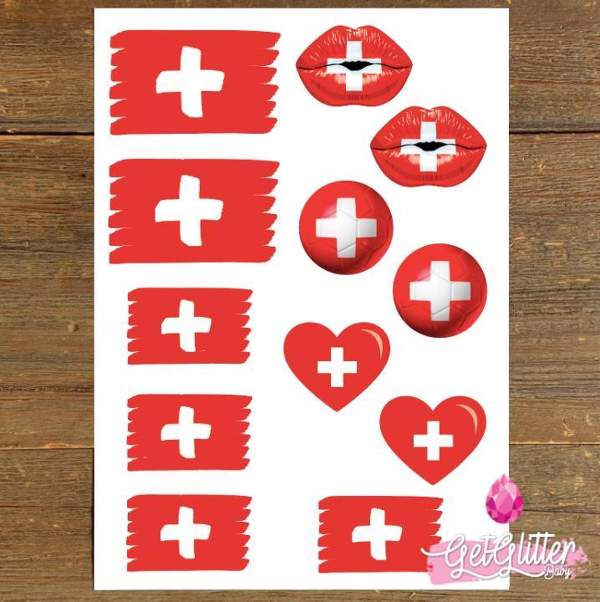 GetGlitterBaby - Plak Tattoos EK Voetbal / Tijdelijke Tattoo Sticker / Nep Tatoeage / Smink - Zwitserland / Zwitserse Vlag / Switzerland