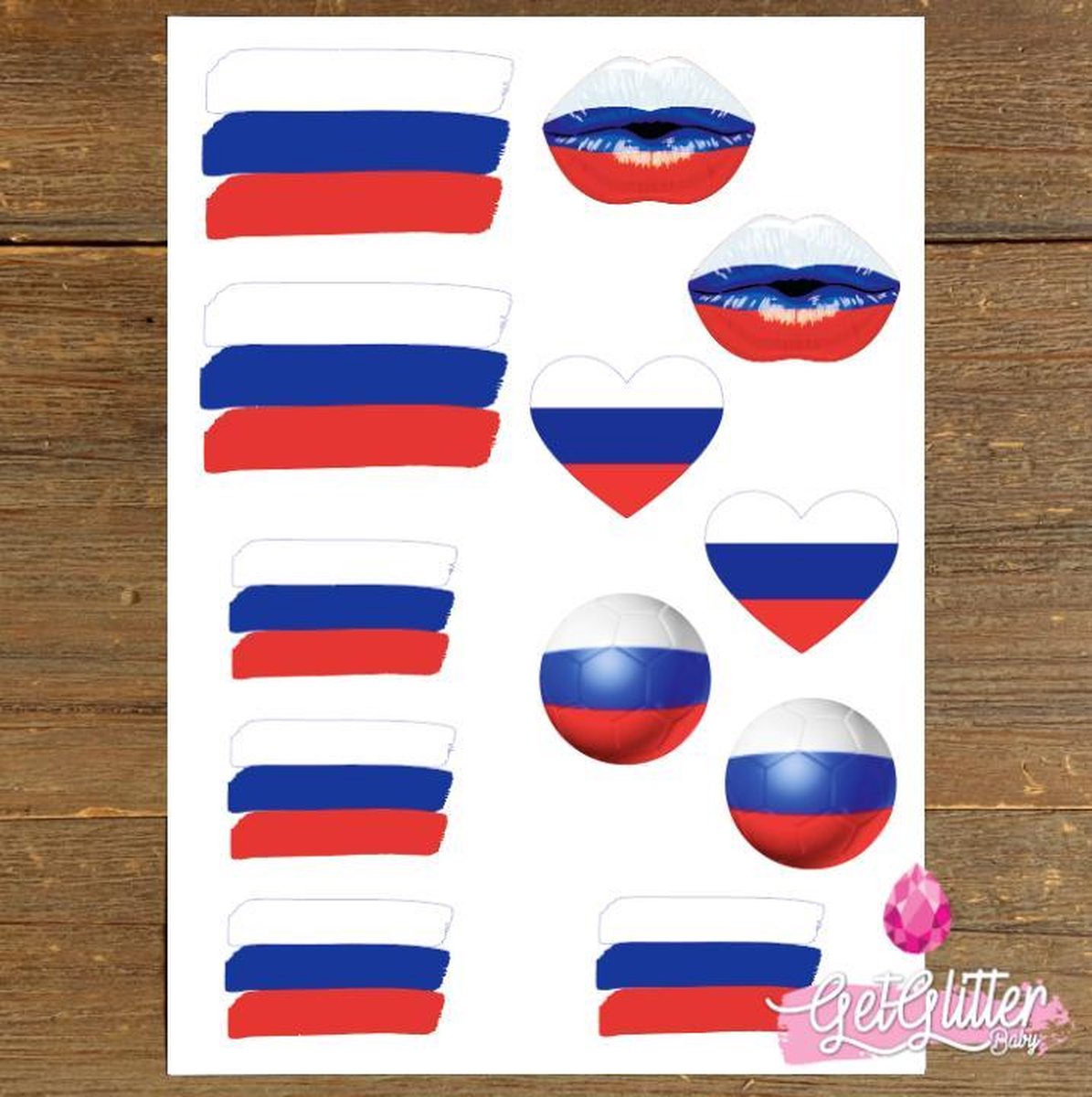 GetGlitterBaby - Plak Tattoos EK Voetbal / Tijdelijke Tattoo Sticker / Nep Tatoeage / Smink Versiering - Rusland / Russische Vlag / Russia