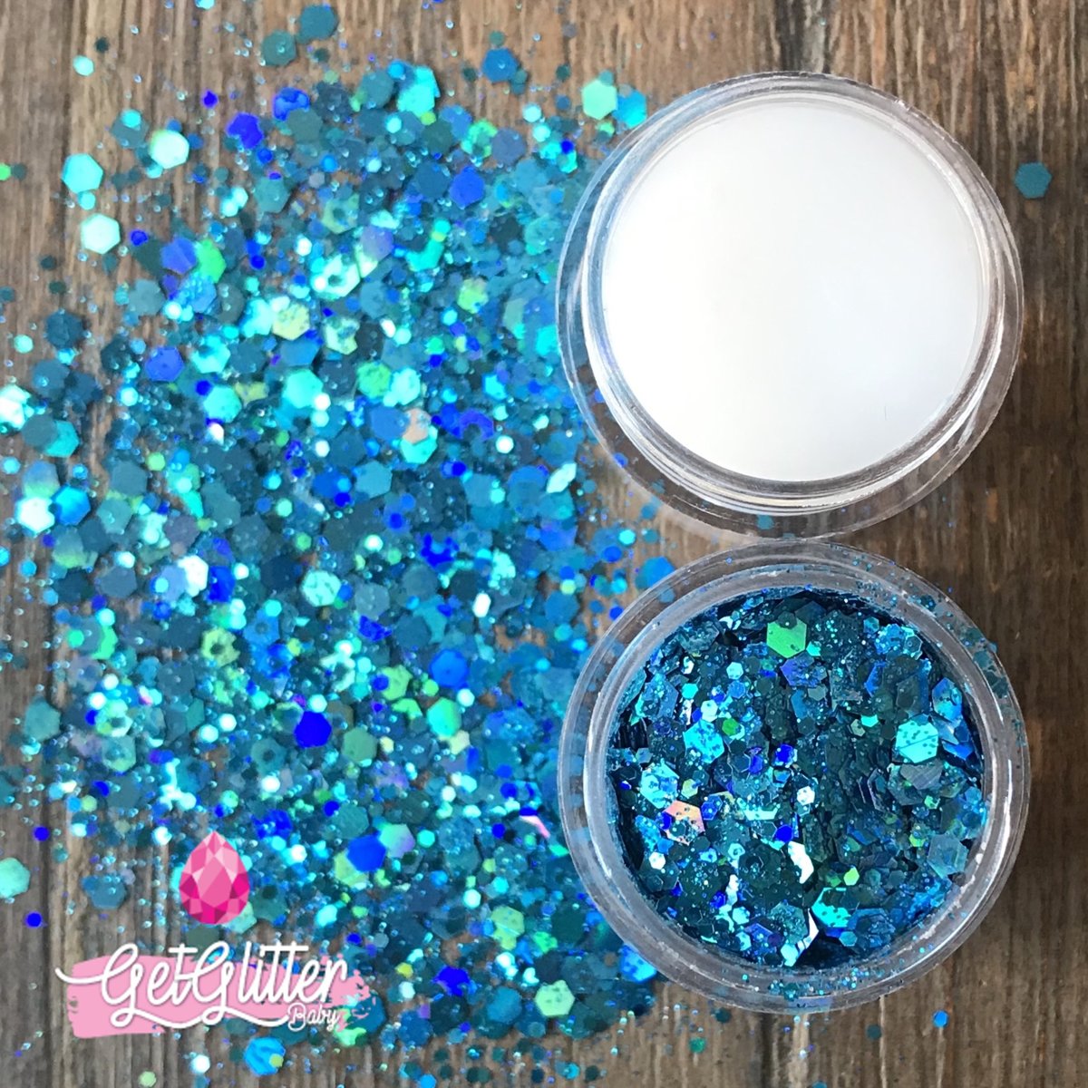 GetGlitterBaby Chunky Festival Glitter voor Lichaam en Gezicht - Groen / Blauw - en Glitter HuidLijm