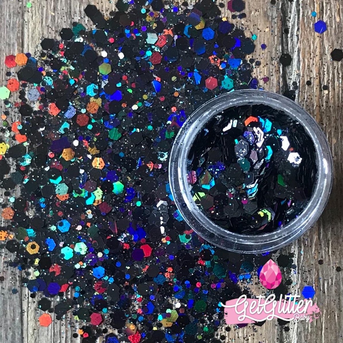 GetGlitterBaby Chunky Festival Glitters voor Lichaam en Gezicht / Face Body Glitter - Donker Zilver / Zwart