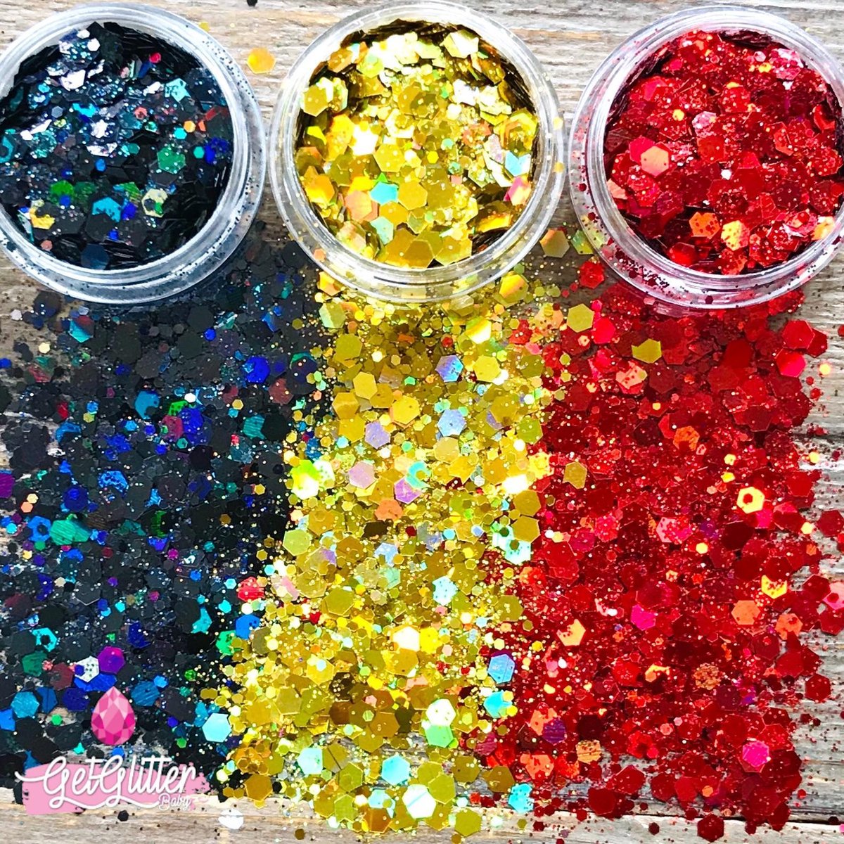 GetGlitterBaby Chunky Festival Glitters voor Lichaam en Gezicht / Face Body Glitter / Smink - Zwart Goud Rood / België - Belgische Vlag